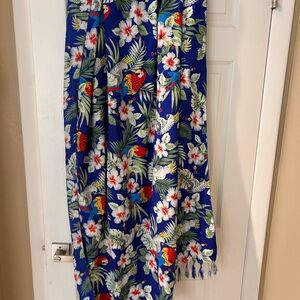 Vibrant Blue Floral Sarong with Parrot Design